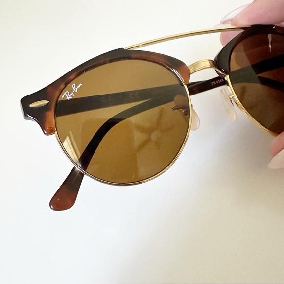 Ray-Ban RB 4346 Clubround Double Bridge Sunglasses 990/33 Shiny Red Havana Brown - Picture 4 of 11